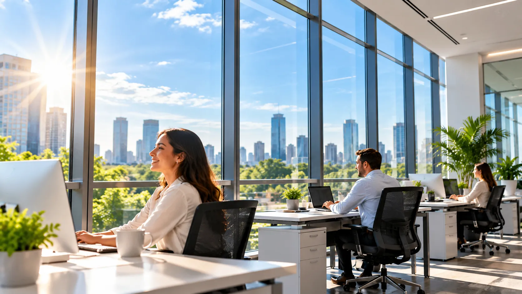Sunlit Modern Office with City Views